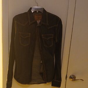 True Religion Blue Button Down Shirt with Notched Collar